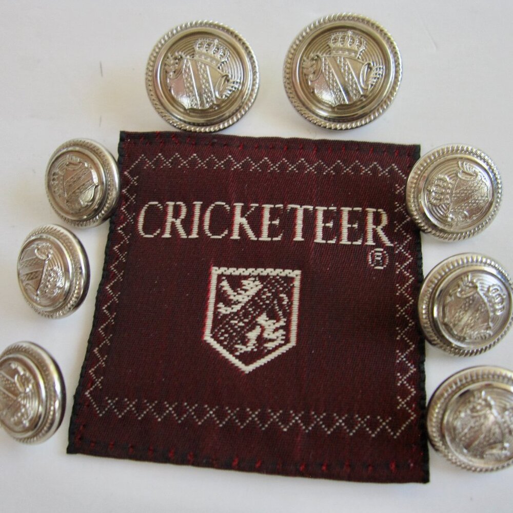 Cricketeer 8 Silver Tone Blazer Replacement Buttons Crown Shield Preppy Vintage